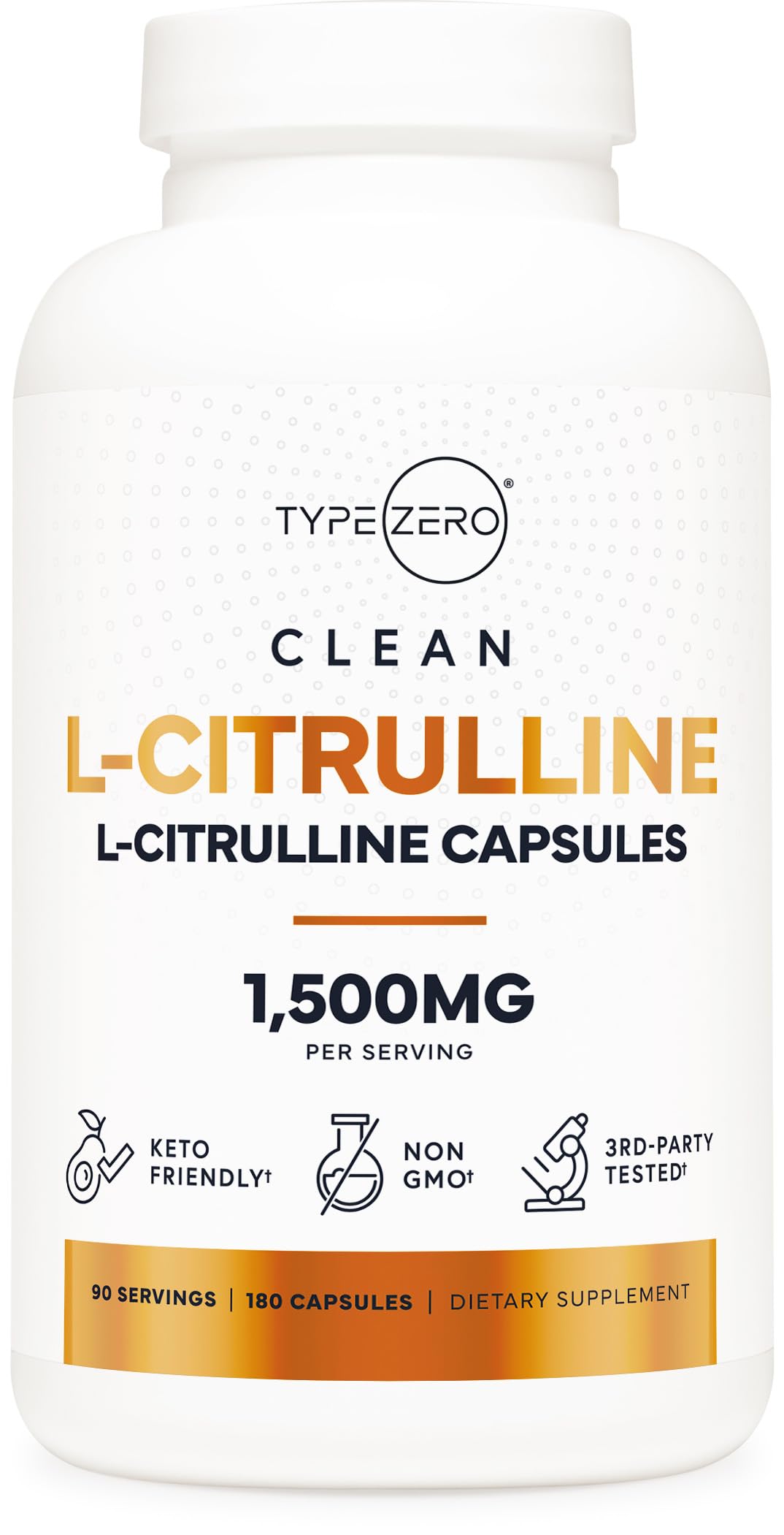 Type Zero L-Citrulline Capsules (180 Capsules) (1500 mg per Serving) - GMO-Free