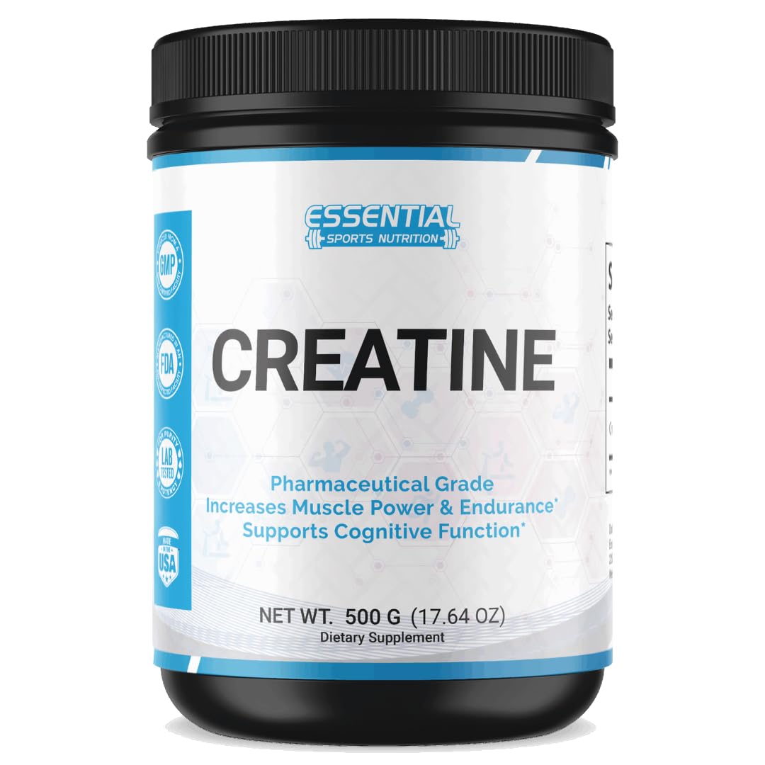 Essential Creatine Monohydrate Powder | 5,000mg | 100 Servings | Support Muscle Growth, Strength, and Recovery | Vegan, Gluten-Free, Unflavored, No Artificial Ingredients | 1.1 lbs