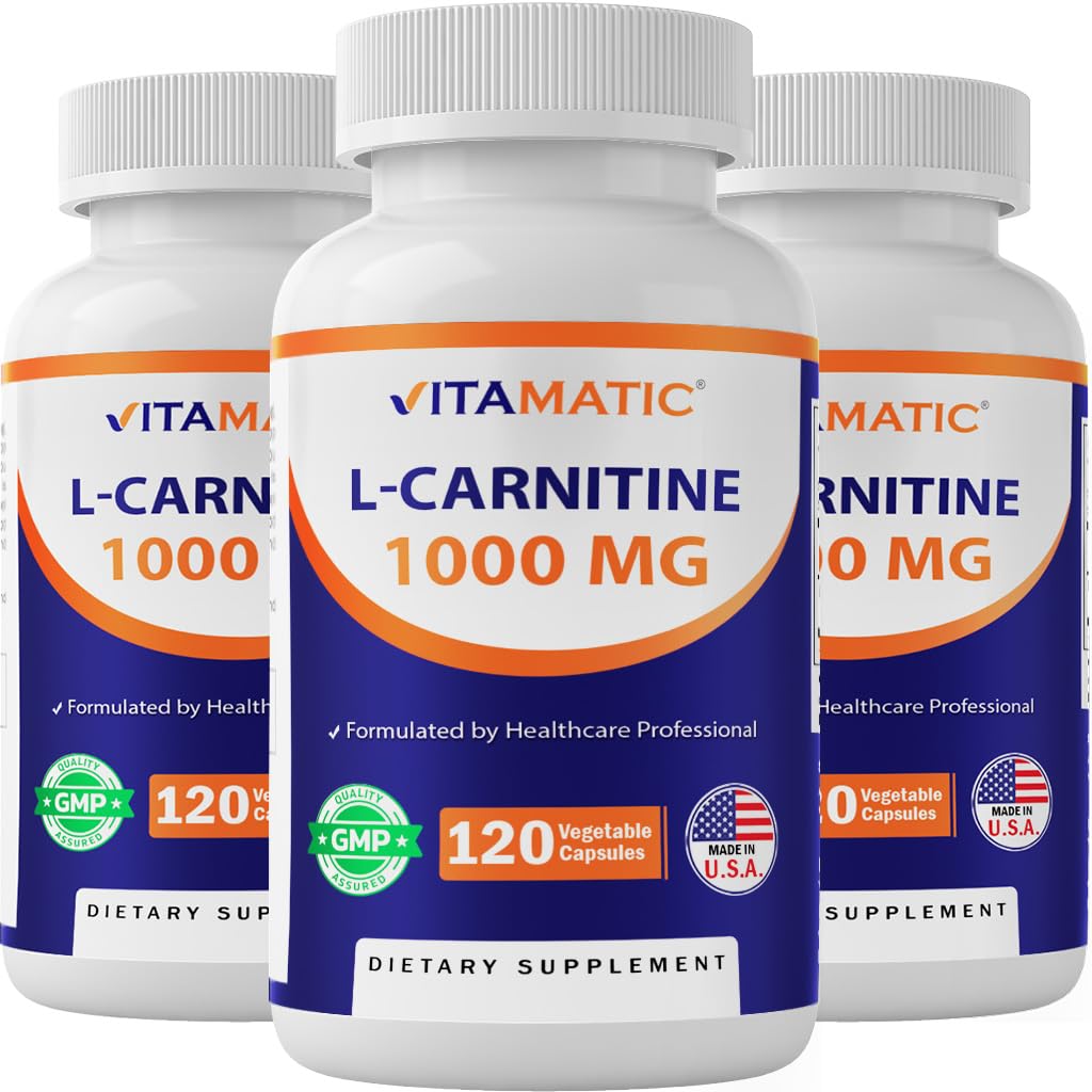 Vitamatic L-Carnitine Fumarate 1000 mg - 120 Vegetable Capsules (3 Bottles)