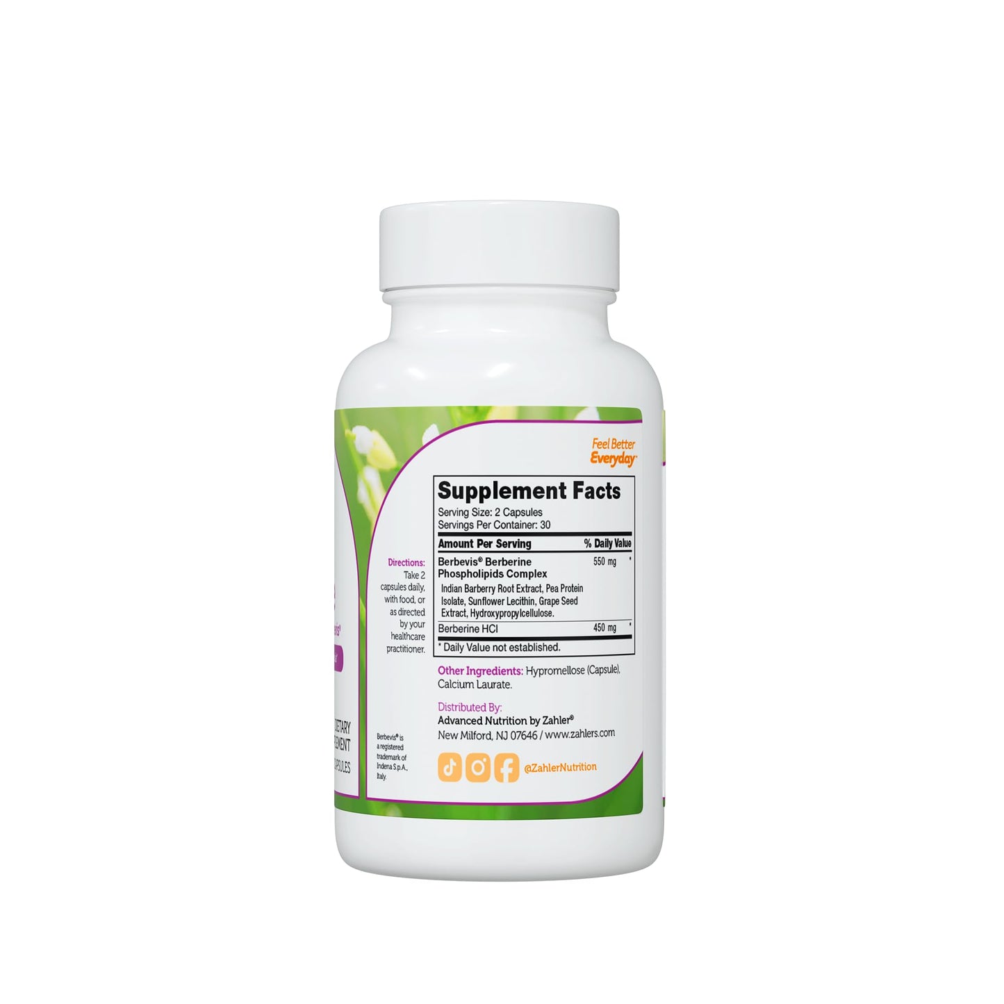 Berberine with Clinically Evaluated Berbevis, Metabolism and Glucos Support Formula, 60 Capsules.