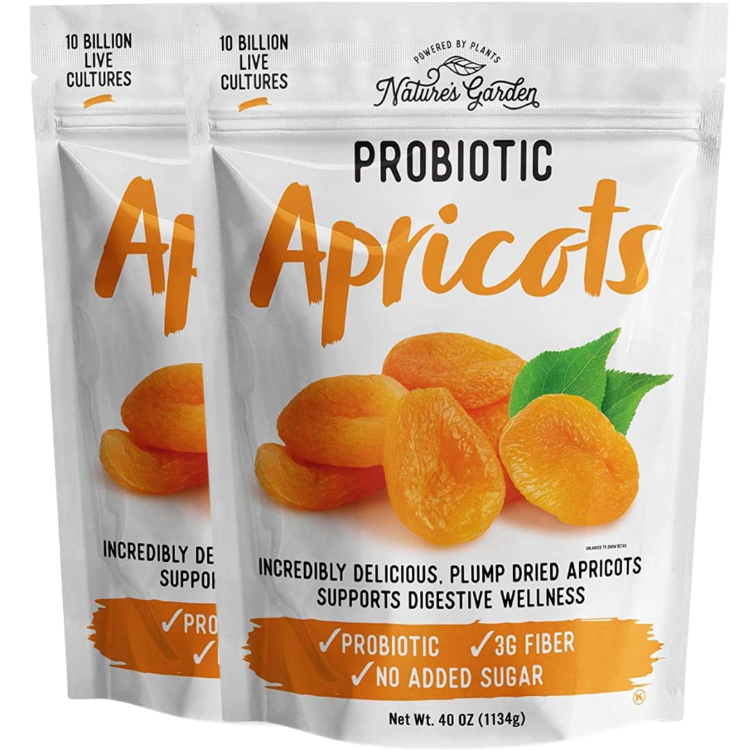 Natures Garden Probiotic Apricots  Probiotic Dried Fruit Plump Dried Apricots No Added Sugar GlutenFree DairyFree Vegan  Bulk 40 Oz Bag Pack of 2