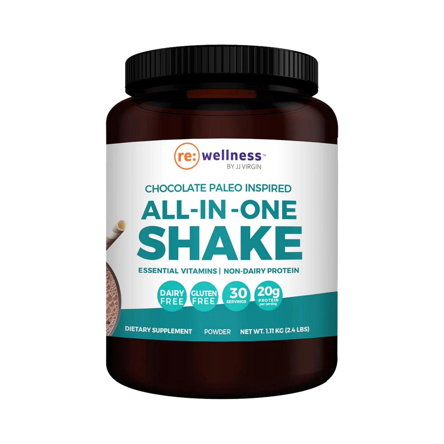 Reignite Wellness by JJ Virgin | Chocolate Paleo-Inspired All-in-One Shake | Gluten Free + Dairy Free Protein Powder | Contains 20G of Beef Protein with Vitamins, Minerals, Amino Acids | 30 Servings