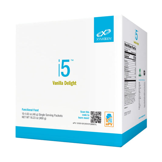 XYMOGEN i5 - Gut Health, Detox + Cytokine Balance Support Powder - 21g Protein, Immunoglobulin, Arabinogalactan, Broccoli Seed Extract - Vanilla Drink Mix (10 Packets)
