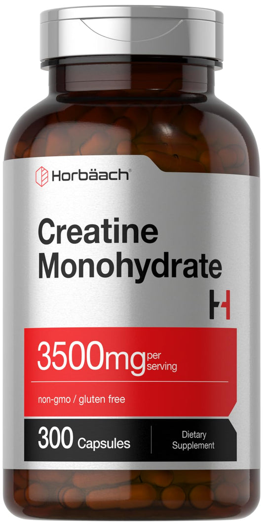 Horbäach Creatine Monohydrate Capsules | 3500mg | 300 Count | Non-GMO and Gluten Free Supplement