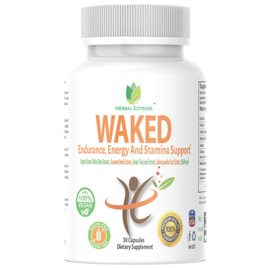 Waked Endurance, Energy And Stamina Support 30 Capsules Organic Green Coffee Bean Extract, Guarana Seed Extract, Green Tea Leaf Extract, Ashwagandha Root Extract, and Black Pepper Extract as BioPerine