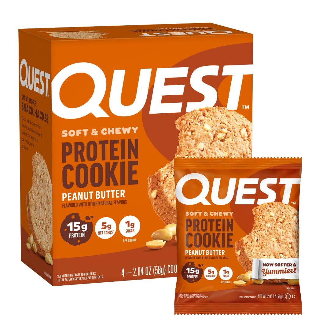 Quest Nutrition Peanut Butter Protein Cookie, 15g Protein, 1g Sugar, 5g Net Carbs, Keto Friendly, High Protein, Low Carb; 4 Count