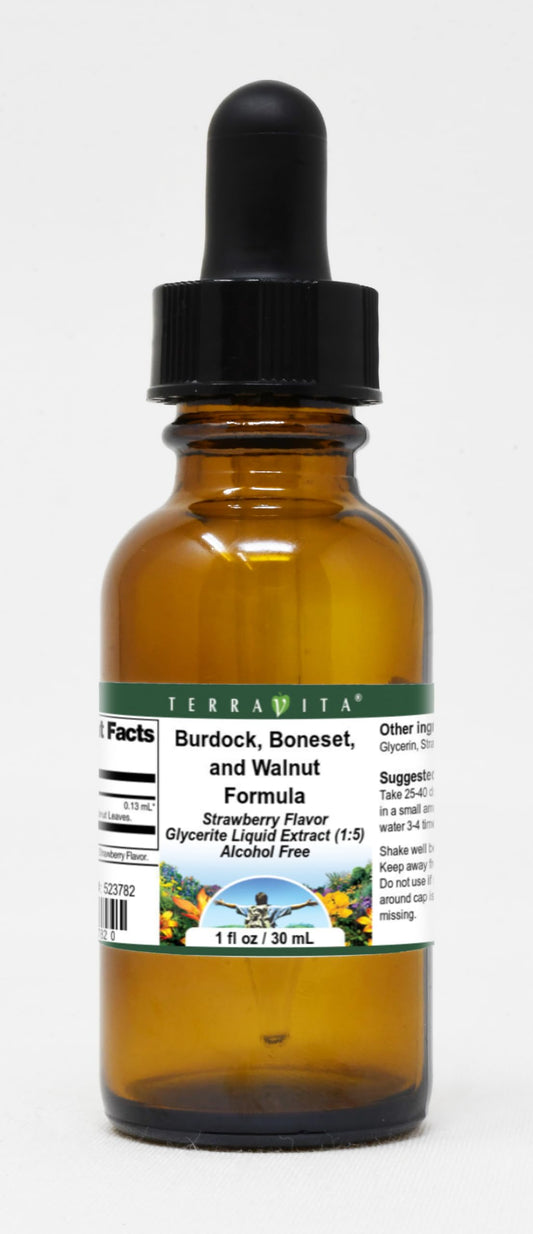Terravita Burdock, Boneset, and Walnut Formula Glycerite Liquid Extract (1:5) - Strawberry Flavored (1 oz, ZIN: 523782) - 2 Pack