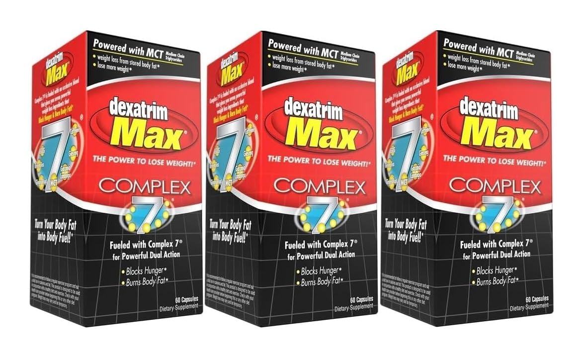Dexatrim Max Complex-7 | Lose Weight & Burn Fat w/Seven Healthy Ingredients Designed to Boost Energy & Reduce Hunger, Packed by Ilios, 60 Capsules, 3 Pack