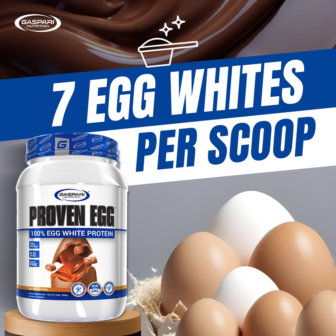 Gaspari Nutrition Proven Egg, 100% Egg White Protein, 25g Protein, Keto Friendly, Dairy and Lactose Free, Soy Free (1lb, Salted Caramel)