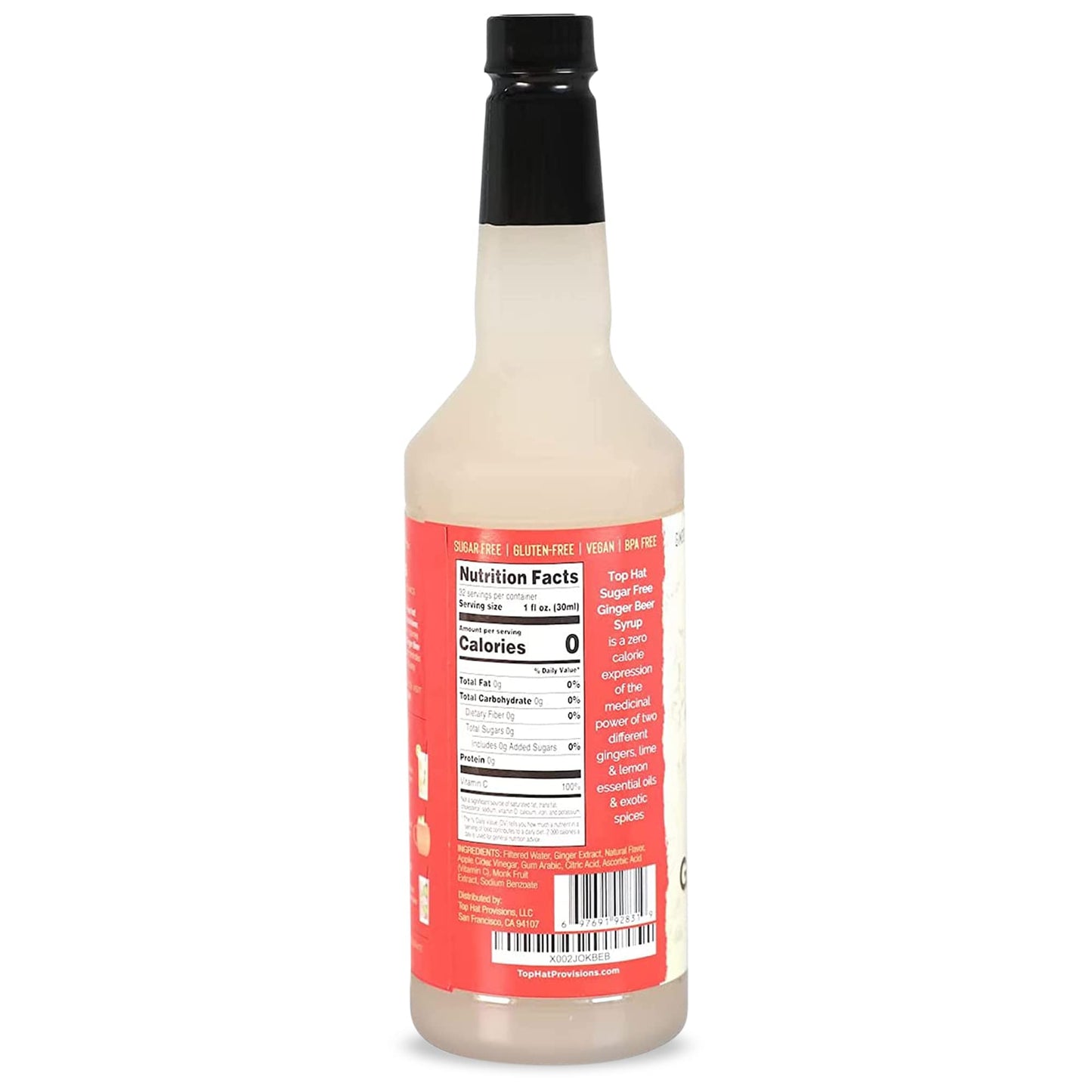 Top Hat Keto Sugar Free Ginger Beer Syrup  Moscow Mule Mix  Naturally Sweetened with Monk Fruit  Craft Soda Mixer Ginger Syrup for Cocktail Drinks  Just Add Seltzer Water  32oz Bottle
