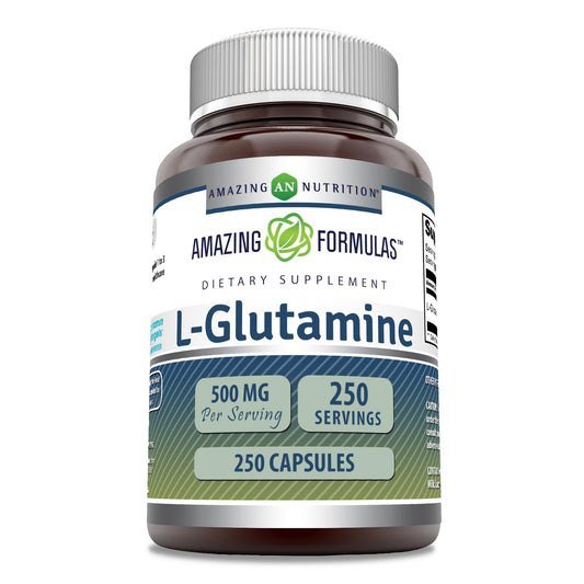 Amazing Formulas L-Glutamine 500 mg Capsules | Amino Acid Supplement | Non-GMO | Gluten Free | Made in USA (1 Pack, 250)