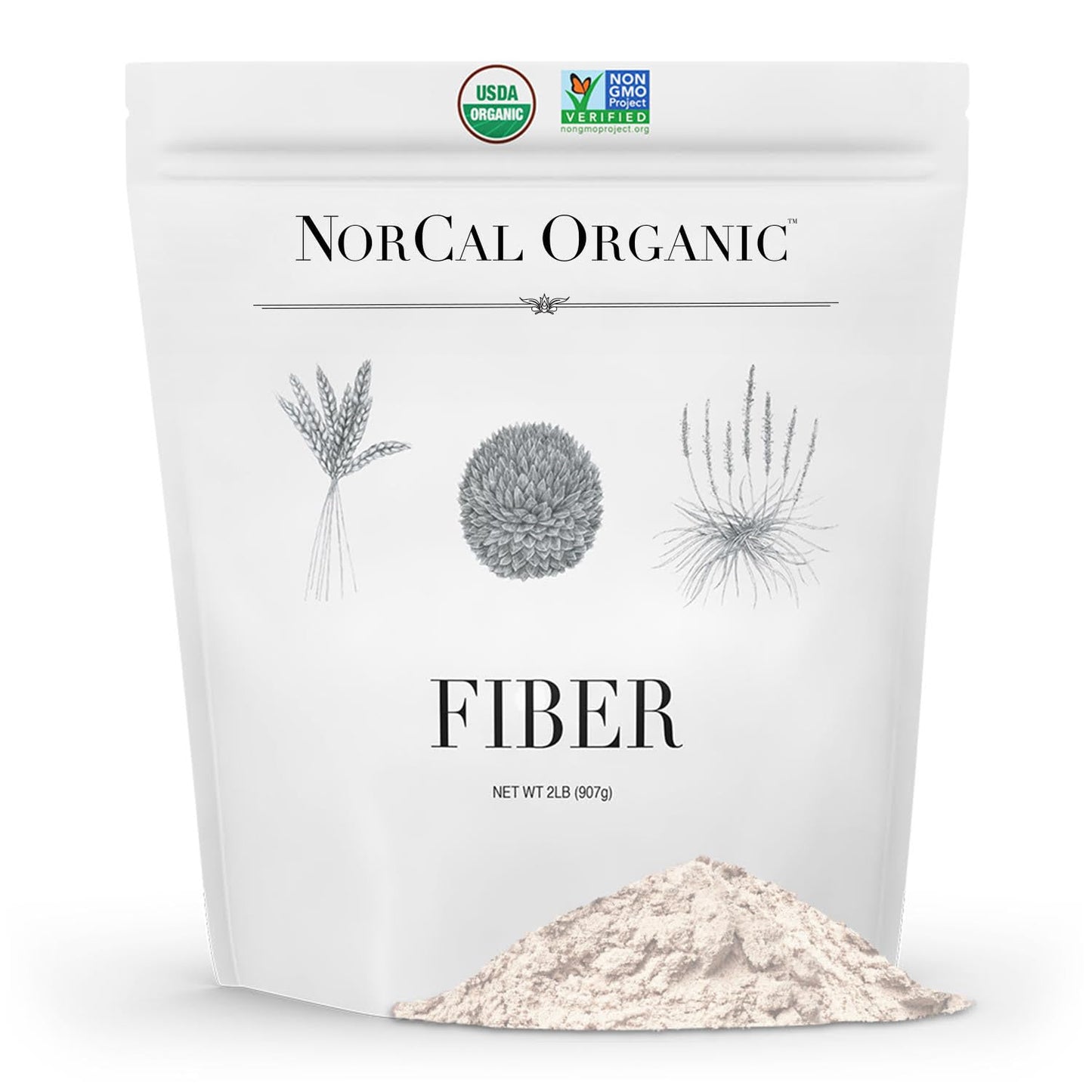 Norcal Organic Fiber - 2lbs | Prebiotics & Psyllium Husk Blend | Gluten-Free, Non-GMO, Soluble & Insoluble Fiber Supplement