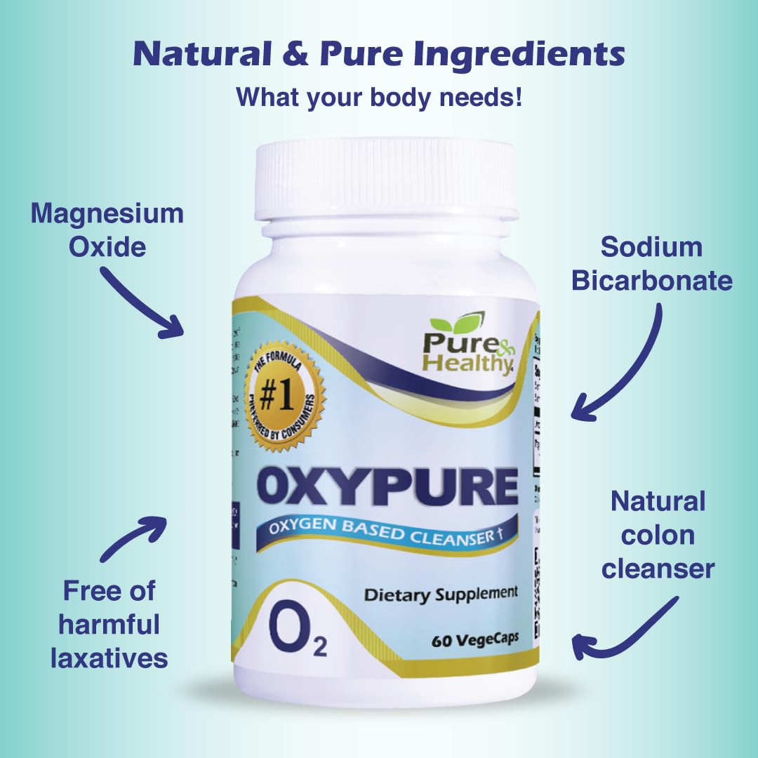 Pure & Healthy Oxypure Magnesium Oxide Colon Cleanser with Sodium Bicarbonate Veggie Capsules 60 Count