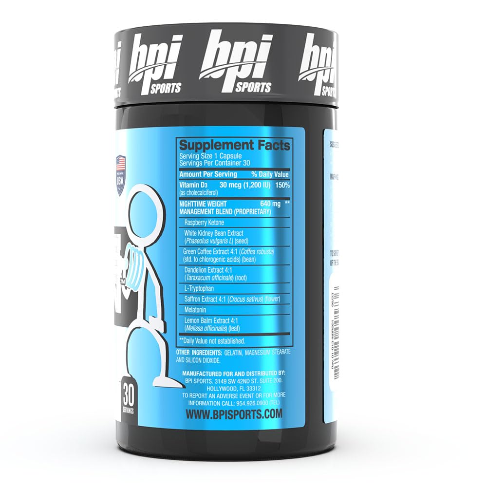 BPI Sports Nite burn - Nighttime Fat Burner & Sleep Support - Keto-Friendly - Weight Loss, Burn Fat, Relaxation, Boost Metabolism - 30 servings - 640mg, Capsule