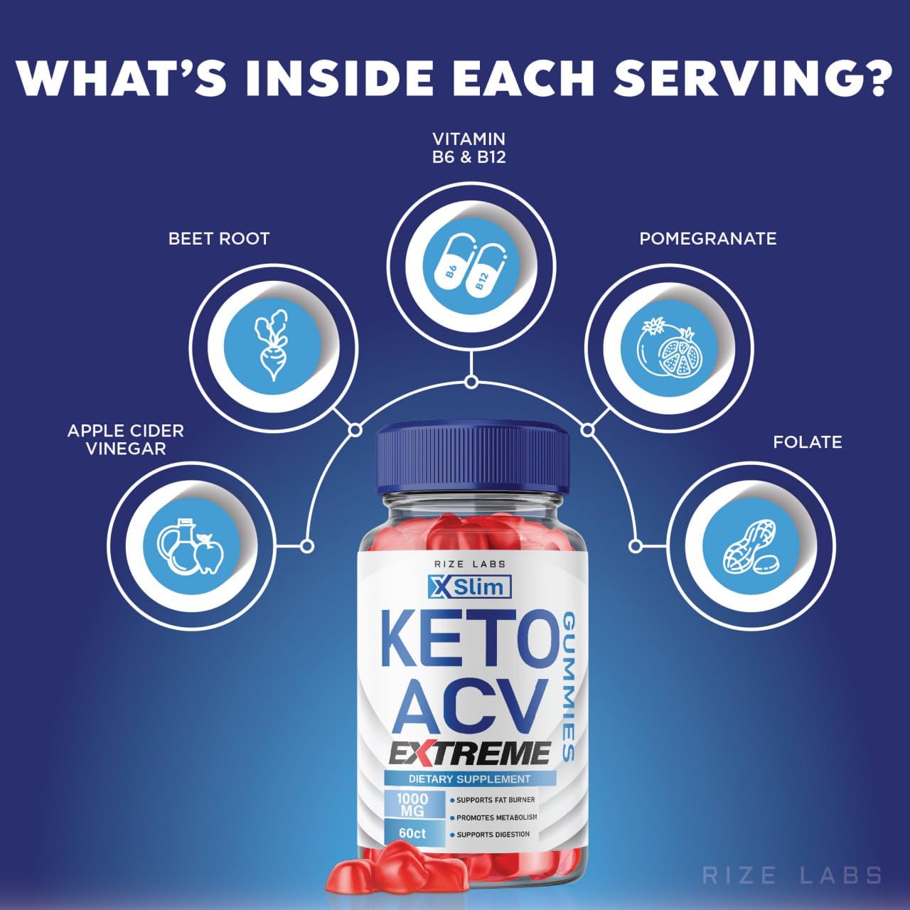 rize labs - X Slim Keto ACV Gummies for Advanced Weight Loss with Apple Cider Vinegar, Supplement Helps in Reducing Belly Fat, for Extra Strength (60 Gummies)
