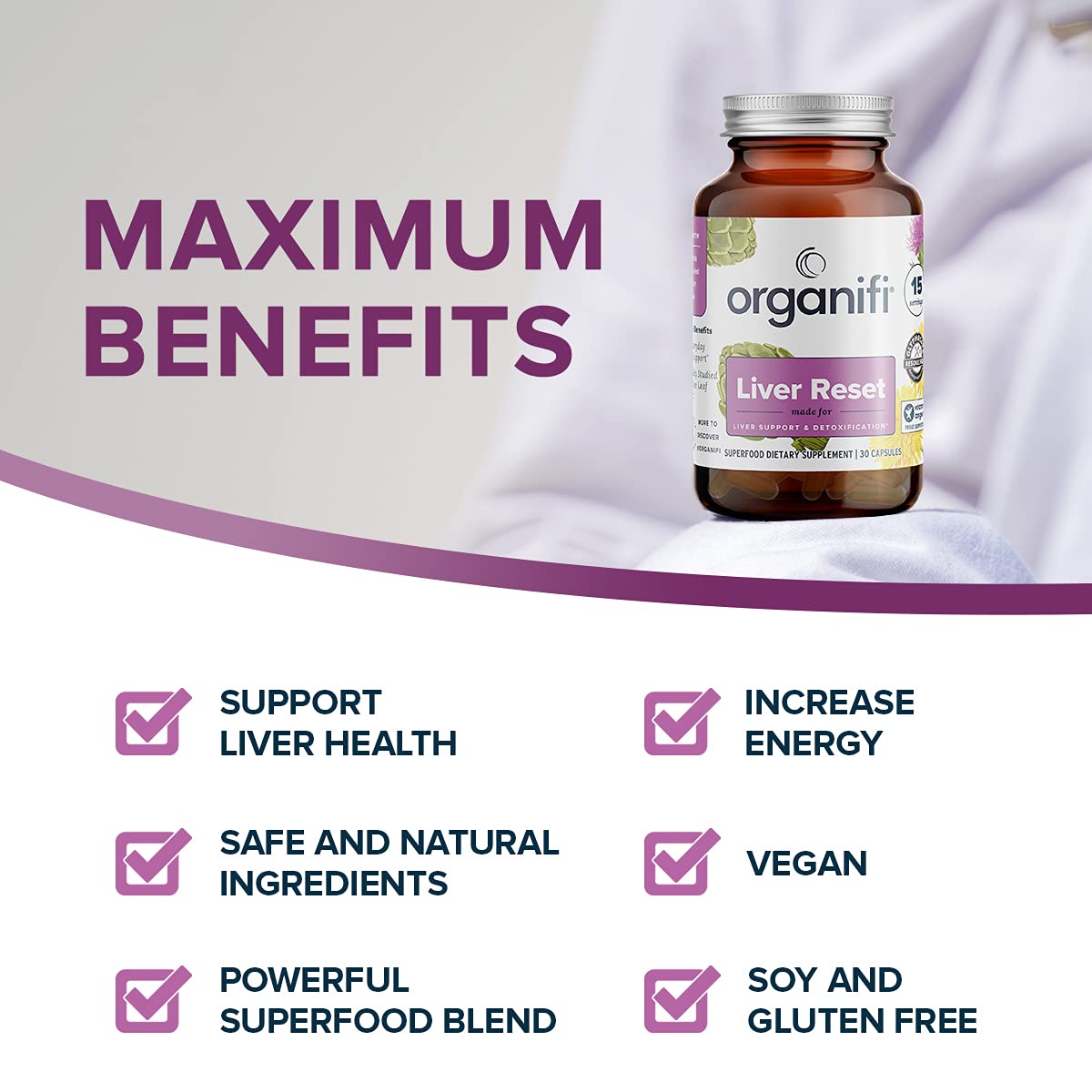 Organifi - Liver Reset - Liver Detox - Digestive and Immune Support - Promotes Cellular Energy Production, 30 Capsules