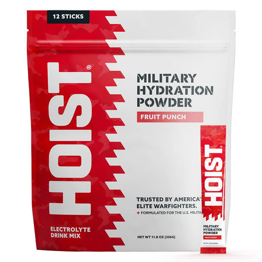 HOIST Premium Military Hydration Powder - Electrolyte Drink Mix - Powder Stick Pack, Fruit Punch (12 Sticks Per Pack)