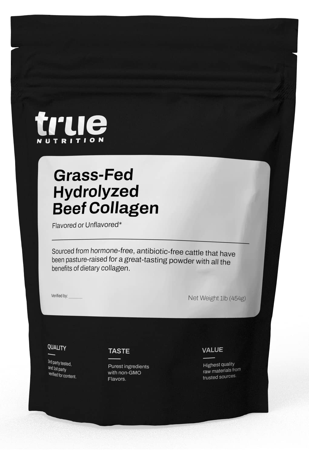 True Nutrition - Hydrolyzed Collagen Powder from Grass Fed Beef - Paleo Friendly, Gluten Free, Soy Free, Dairy Free, Non-GMO, Grass Fed Collagen Peptides Powder - Unflavored - 1LB