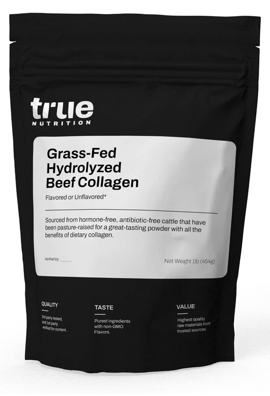 True Nutrition - Hydrolyzed Collagen Powder from Grass Fed Beef - Paleo Friendly, Gluten Free, Soy Free, Dairy Free, Non-GMO, Grass Fed Collagen Peptides Powder - Unflavored - 1LB