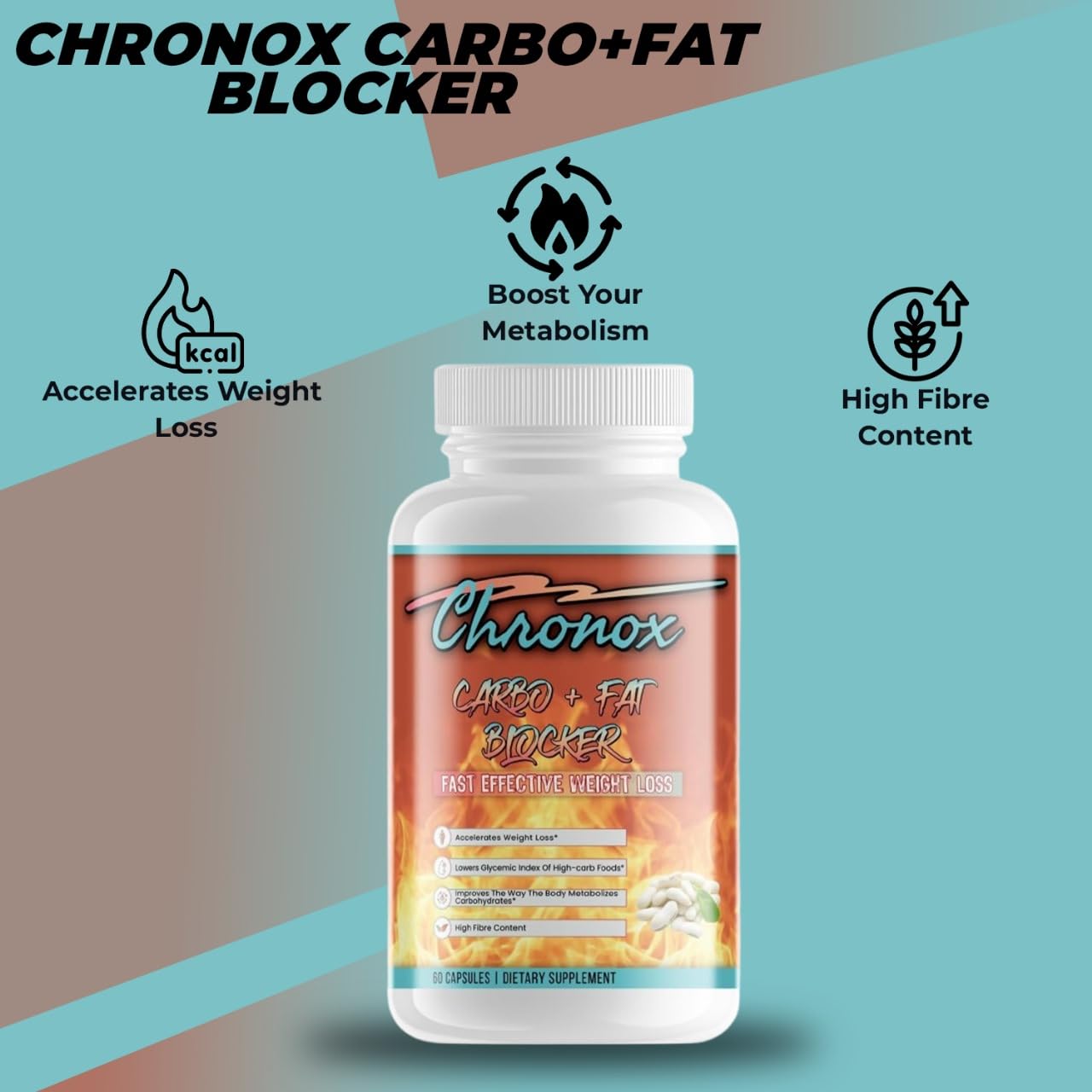 Chronox (60 Capsules Kidney Bean Extract Weight Loss Diet Capsules - Supports Balanced Carbohydrate Metabolism - Suitable for Men and Women - Non-GMO, Vegan Dietary Supplement