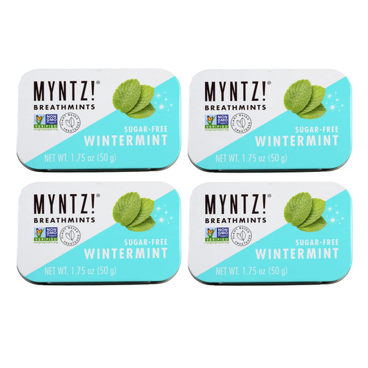 Myntz Sugar Free Mints in a Tin  Wintermint 4 Pack  Breath Mints for Bad Breath  Bulk Mints in a Tin  No Sugar No Fat  Gluten Free