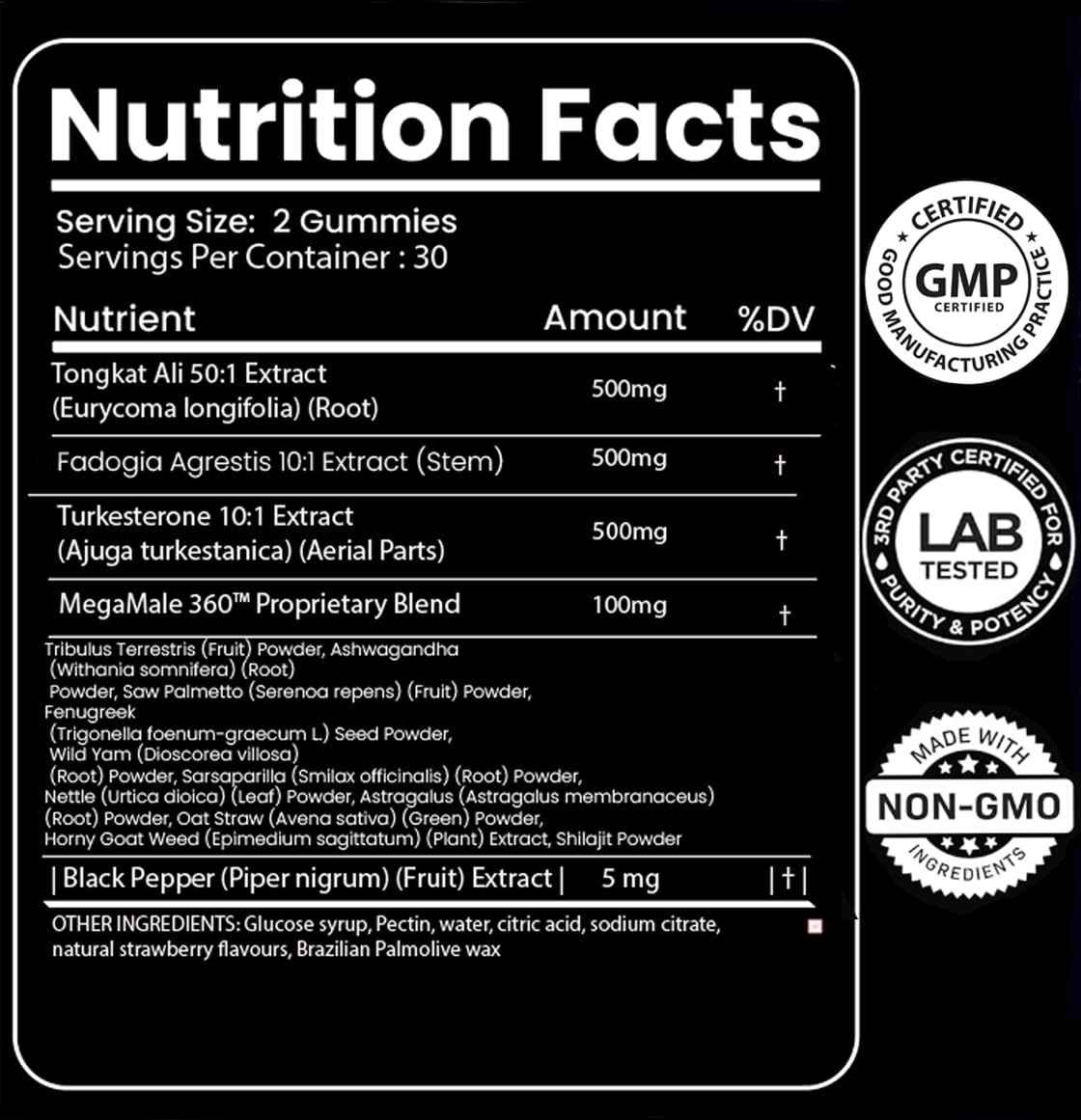 Testosterone Booster Supplement for Men,10x Strength Masculinity Boost, Turkesterone, Fadogia Agrestis, Tongkat Ali, Horny Goat Weed, Maca Root, Tribulus Terrestris,Muscle Builder+Testo Gummies 60Ct