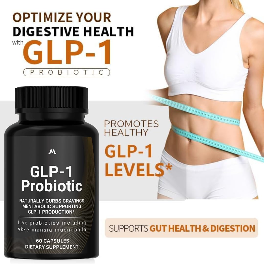 GLP-1 Probiotic ~ 500M AFU Multi-Strain Probiotic + Prebiotic | GLP-1 Probiotic Capsules for Men & Women (60 Capsules)(1 Pack)