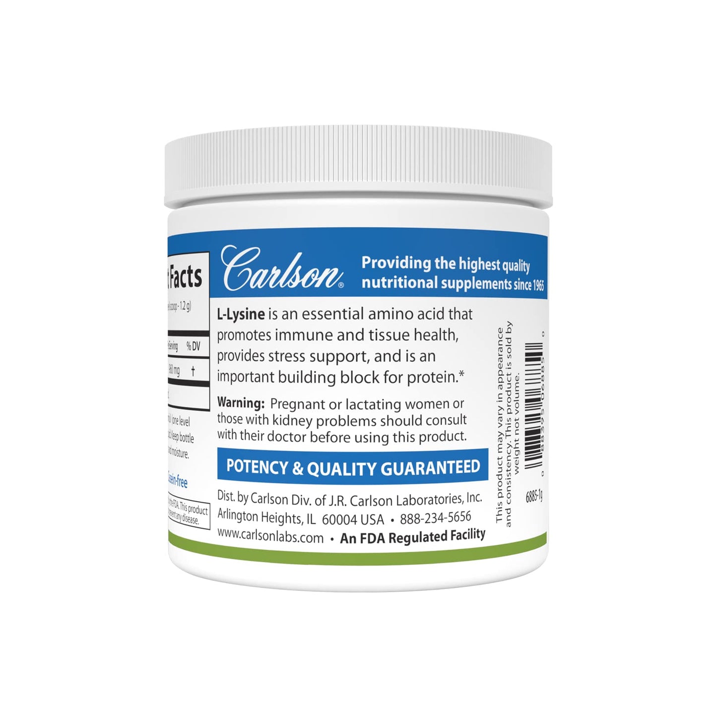 Carlson - L-Lysine Powder, Free-Form Amino Acid, 960 mg, Supports Healthy Tissue & Muscle Development, 3.53 oz (100 g)