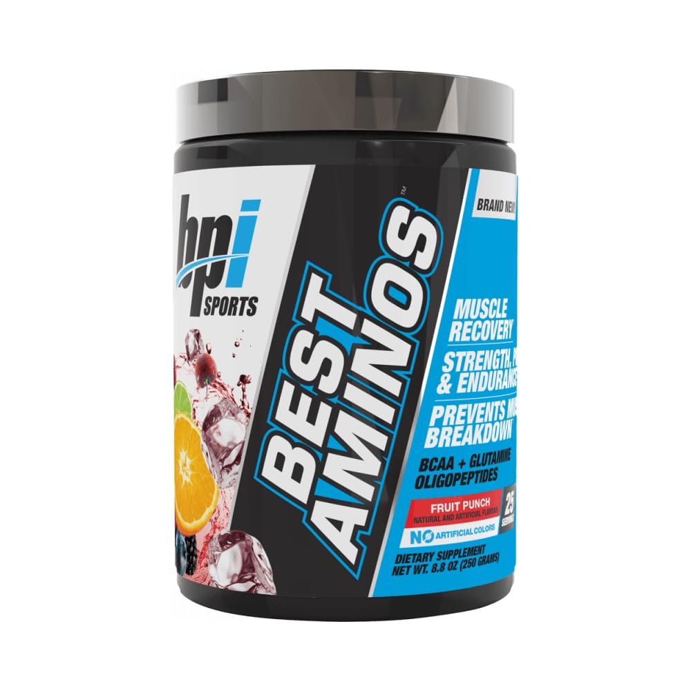 BPI Sports Best Aminos - BCAA Powder Post Workout & Glutamine Recovery Drink with Branched Chain Amino Acids for Hydration & Recovery, for Men & Women - Fruit Punch - 25 Servings