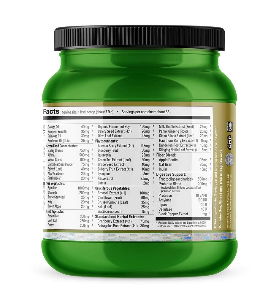 Ultimate Nutrition Veggie Greens Super Food Vegetable Protein Powder with Whole Foods, No Sucralose, Vegan Meal Replacement, Low Carb, Keto,No Gluten, Golden MapleFlavor, 18 Ounces, 64 Servings