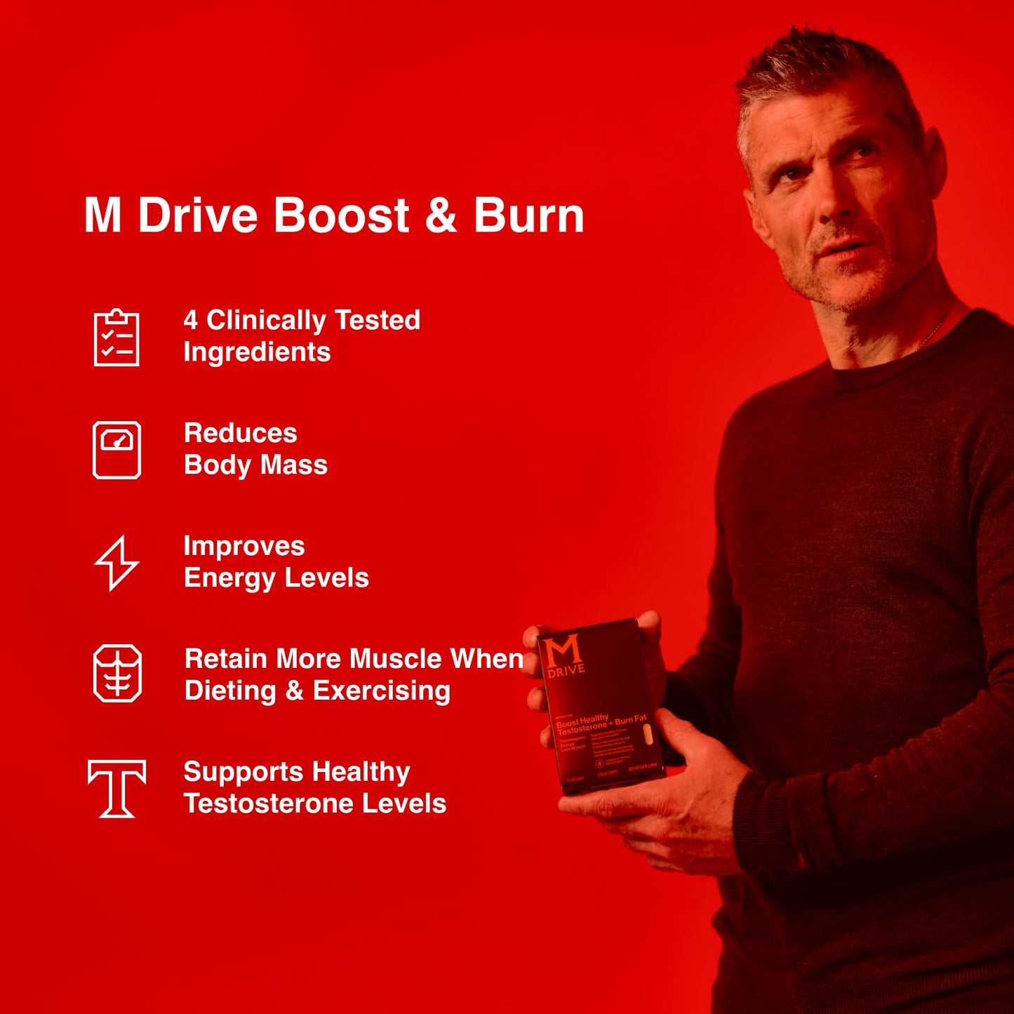 Mdrive Boost and Burn Testosterone Booster and Fat Burner for Men, Energy, Strength, Stress Relief, KSM-66 Ashwagandha, Advantra Z, Chromax, 60 Capsules