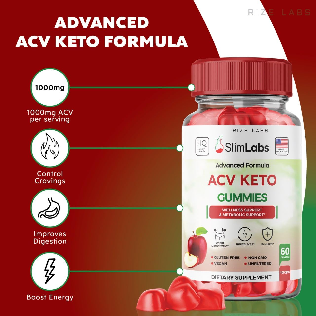 rize labs - - Slim Labs ACV Keto Gummies for Wellness and Metabolic Support - Weight Loss Gummies - Belly Fat Diet (300 Gummies)