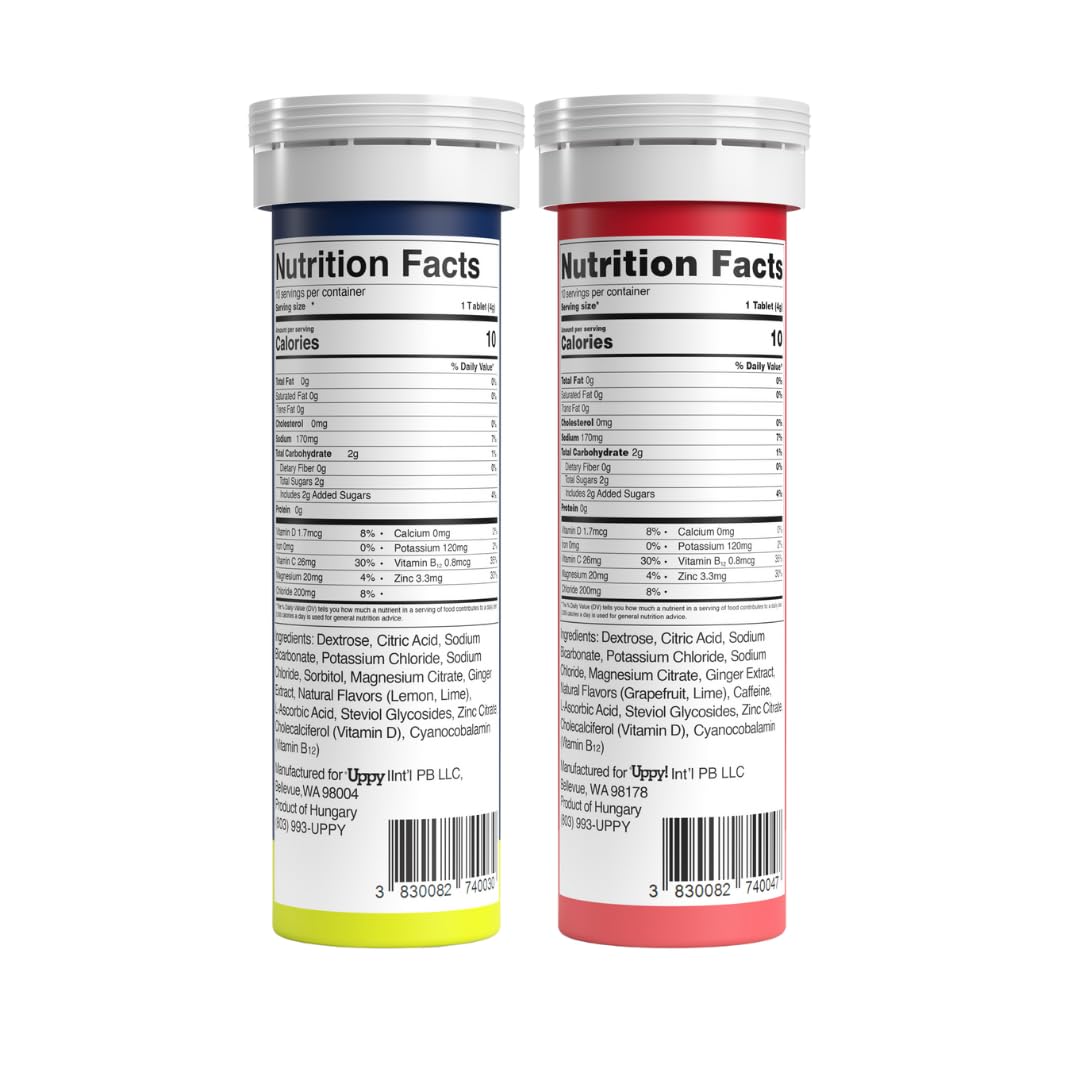 Uppy! Jet Lag Relief Kit: Travel Essential Bundle: 20 Tablets, Lemon-Lime + Caffeine-Grapefruit for Travel, Sports, Party (Pack of 2 x 10)