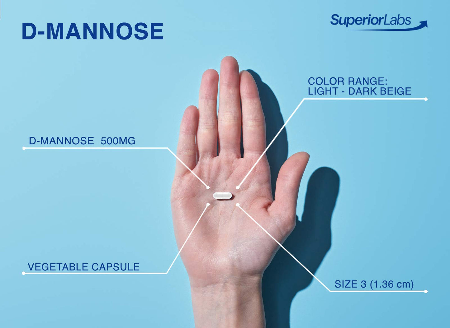 Superior Labs - Best D-Mannose NonGMO Dietary Supplement - 500mg, 120 Vegetable Capsules - Powerful Prebiotic - Boosts Urinary Tract Health - Supports Digestive Health & Liver Function
