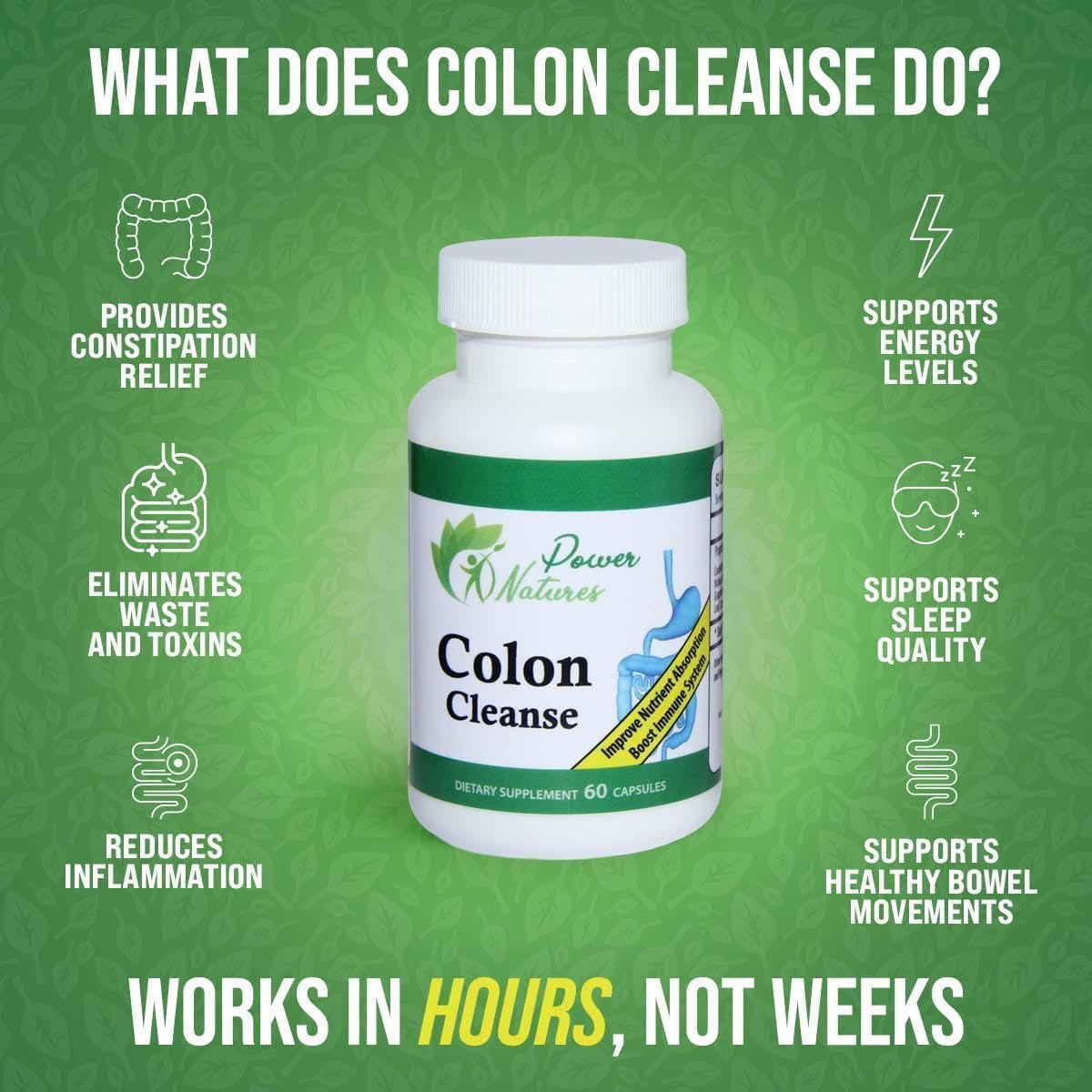 Power Natures Colon and Gut Cleanse - 15 Day Cleanse - Advanced Colon and Gut Cleanse - Colon and Gut Support - Advanced Colon and Gut Support - for Both Women & Men - 60 Capsules