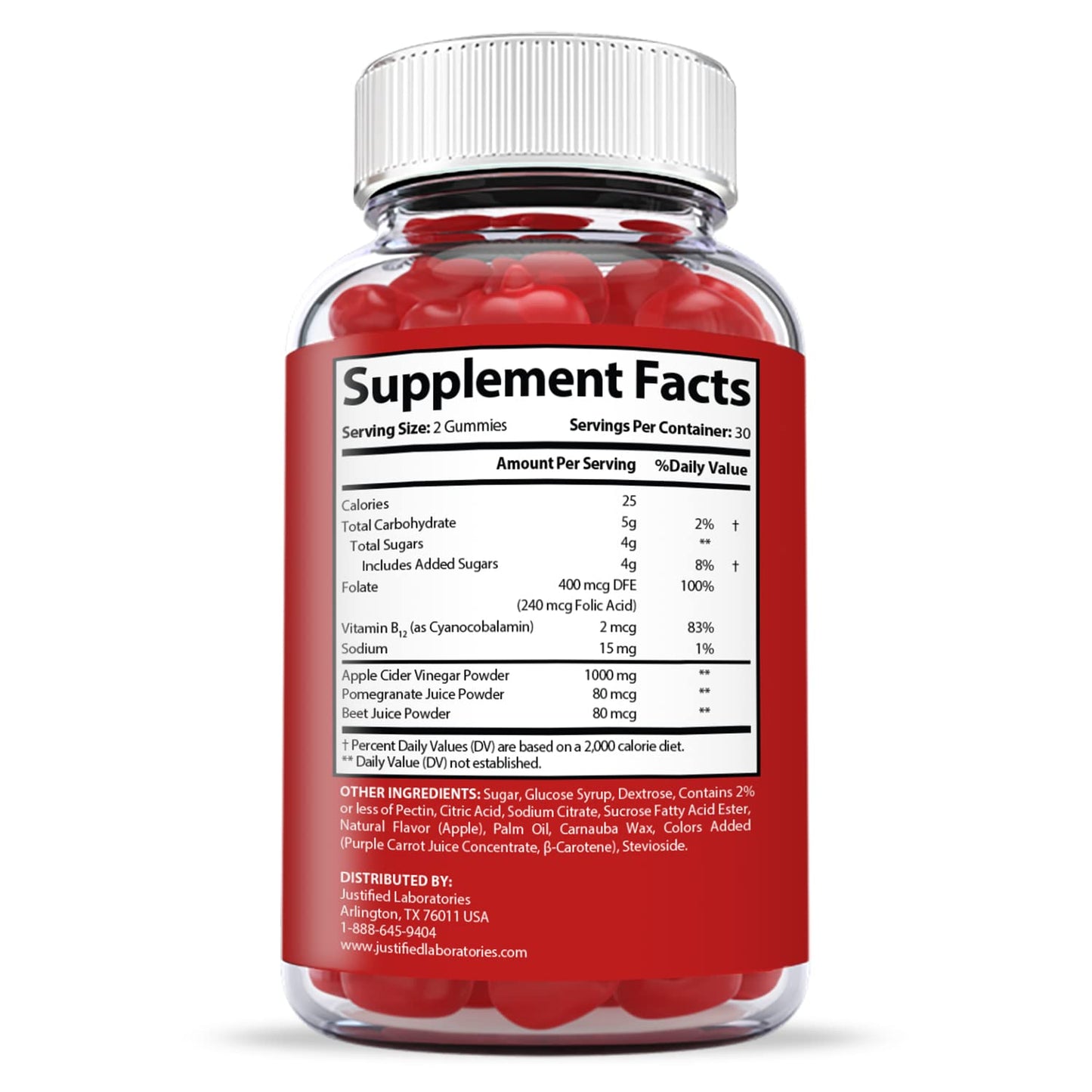 Justified Laboratories (10 Pack) Apple Cider Vinegar Gummies 1000MG ACV Made from The Mother with Pomegranate Juice Beet Root B12 600 Gummys