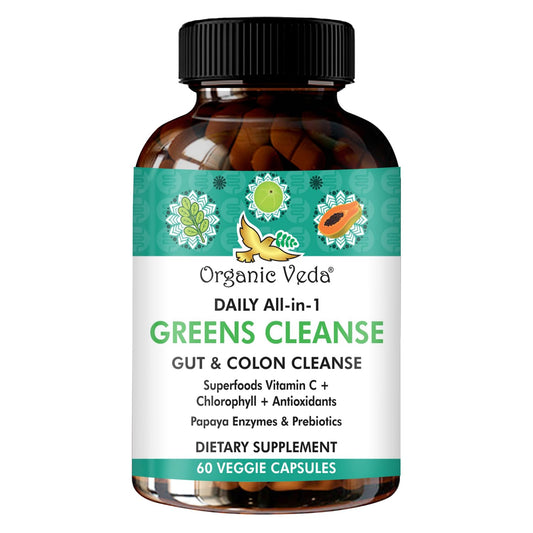 Super Greens Total Gut Health, Digestion & Colon Cleanse Supplement - All in One Organic superfoods, Turmeric, Papaya, Chlorophyll, Moringa, Psyllium Husk, Triphala, Digestive Enzymes - 60 Capsules