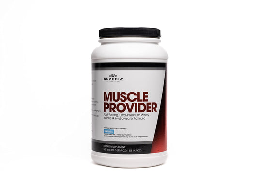 Beverly International Muscle Provider, 30 Servings, Vanilla. Super-Fast-Absorbing Whey Protein Powder for Recovery, Lean Muscle. Fills Your Muscles, not Your Stomach. Tastes Like Ice Cream