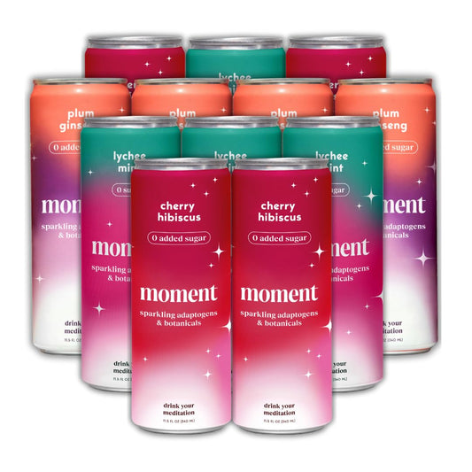 Moment Adaptogen Drink Shark Tank  Sparkling Combo Variety new Contains LTheanine Ashwagandha  Ginseng for Focus  Stress Relief 0 Added Sugar 1520 Calories Alcohol  Caffeine Free No