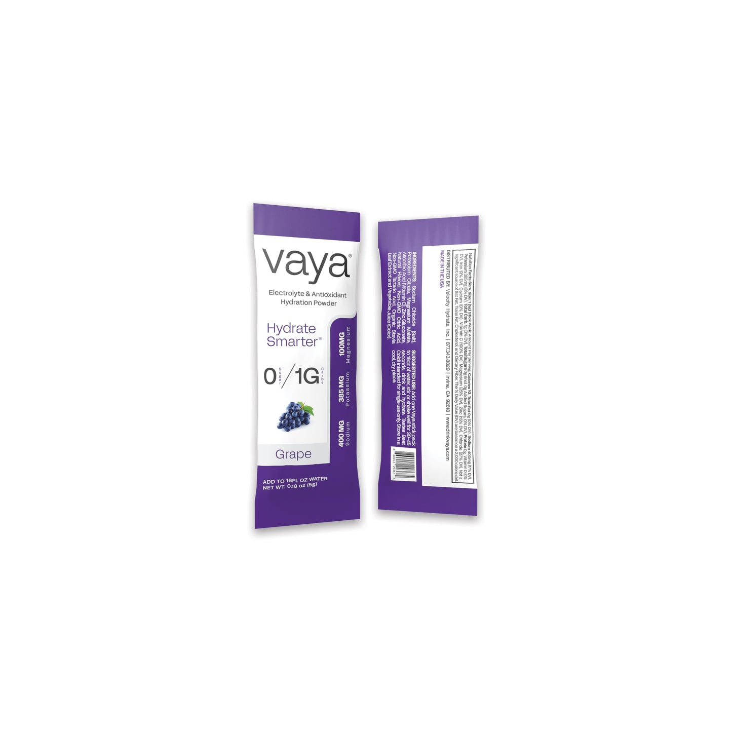 Vaya Sugar Free Premium Hydration Electrolyte Powder | Grape | 30 Stick Packs | 1G Carbs, 1,500MG Electrolytes, Vitamin C & Antioxidants | Non-GMO, Keto, and Paleo Friendly