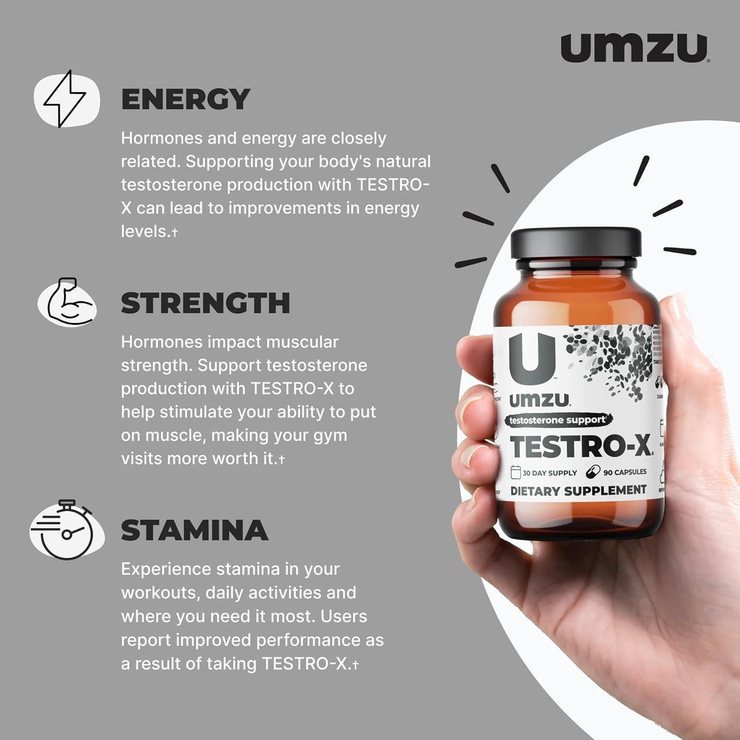 UMZU Testro-X Testosterone Supplement for Men | Support Energy, Strength, Stamina & Healthy T Levels (30 Day Supply | 90 Capsules)