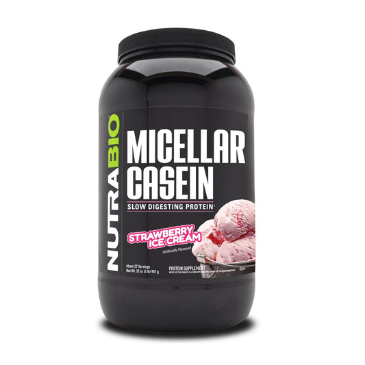 NutraBio Micellar Casein Protein Powder-Casein Protein Powder Strawberry- Slow Digesting - Muscle Growth - Essential Amino Acids - Non-GMO - Gluten & Soy Free-2 lbs Strawberry Ice Cream