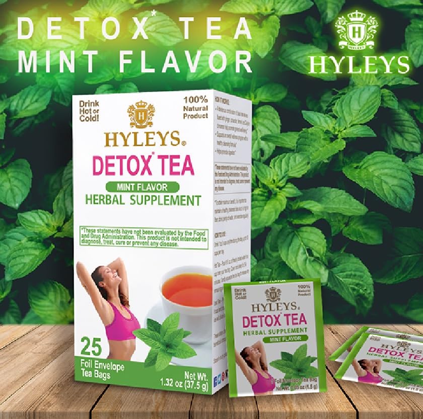 Hyleys Detox Tea for Cleanse - Green Tea with Mint, Ginger & Fennel - Supports Digestion & Detox - 25 Tea Bags (1 Pack)