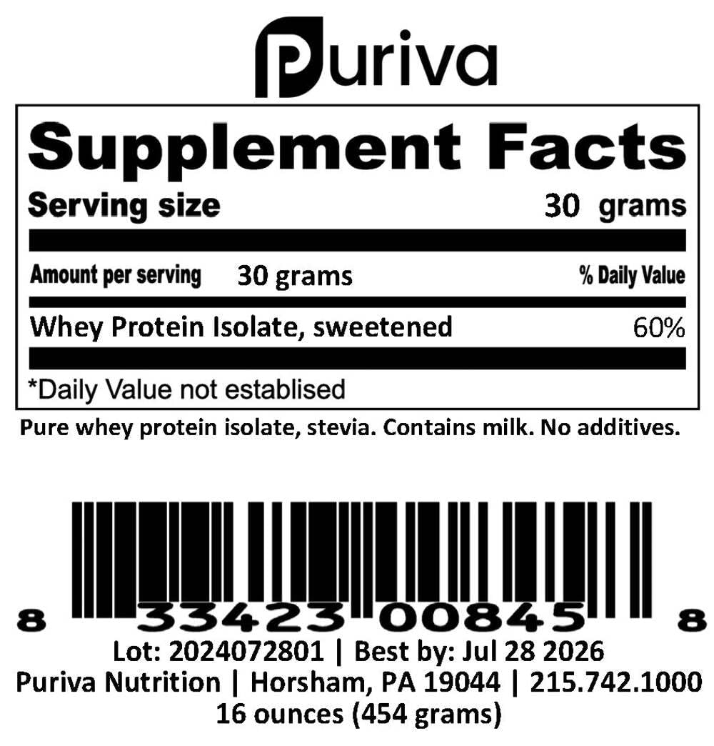 Puriva Nutrition Signature Protein | Sweetened Whey Protein Isolate, 1 Pound, Sweetened