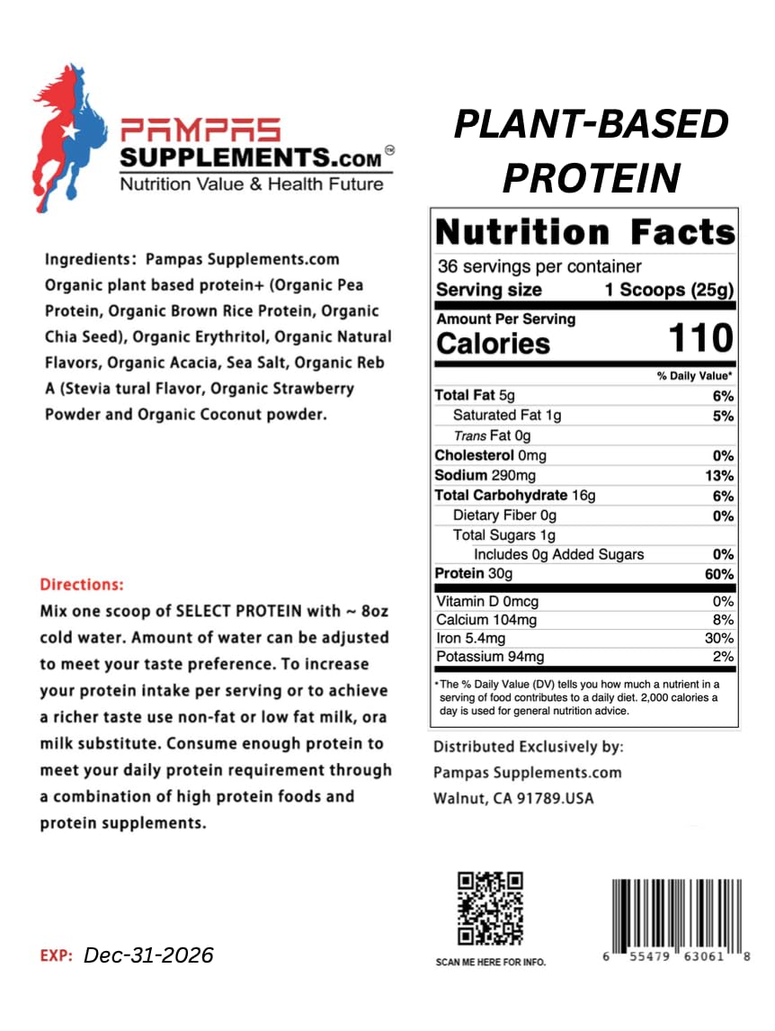 Vegan Protein Powder, Strawberry Flavor, 2 LB - 30g Plant Protein, 7g Prebiotic Fiber, No Lactose Ingredients, Non-GMO, Sport Protein,for Shakes & Smoothies