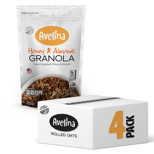 Avelina Natural Flavors Granola  GlutenFree Healthy OatmealBased Cereal  Kosher NonGmo and Gluten free  123 oz Honey  Almonds 4Pack