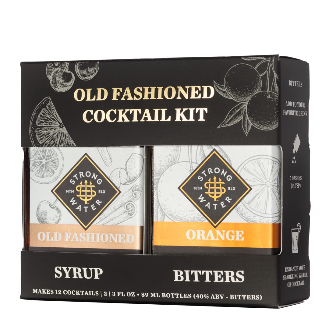 Strongwater Old Fashioned Cocktail Kit  Old Fashioned Gift Set with Old Fashioned Syrup  Orange Cocktail Bitters  Hand Crafted with Organic Demerara Sugar Orange Peel  Tart Cherries