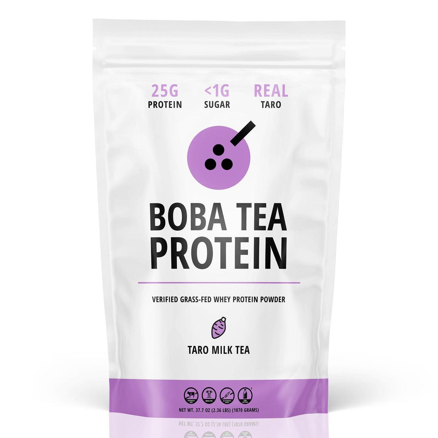 Boba Tea Protein Taro Milk | 25g Grass-Fed Whey Protein Isolate Powder | Gluten-Free & Soy-Free Bubble Tea Drink | Real Ingredients & Lactose-Free Protein Drink | 25 Servings