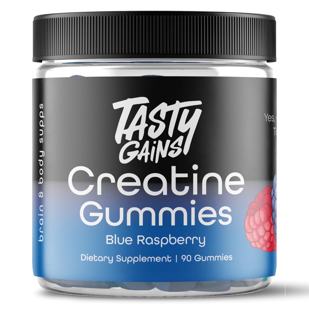 TASTY GAINS Creatine Infused Gummies, 90g of Creatine, Non-GMO, Vegan - Build Muscle & Boost Strength for Men & Women (1g Creatine Monohydrate Per Gummy) Made in USA