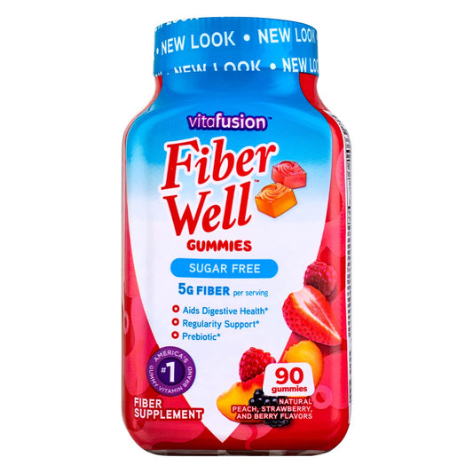 Vitafusion Fiber Well Sugar Free Gummies Dietary Supplement, Peach/Strawberry/Berry, 90 Ct (6 Pack) (Bundle)